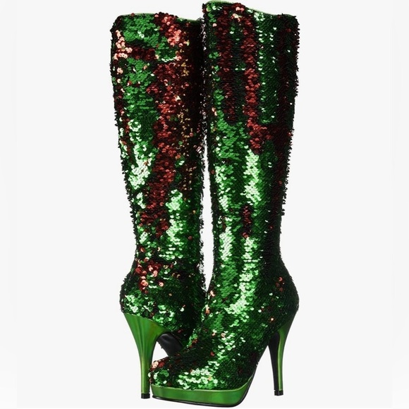 🦋B2G1🦋ELLIE SHOES 4” Green/Red Mermaid Flip Sequins Knee High Boot | 421-GILLIAN - Picture 1 of 10